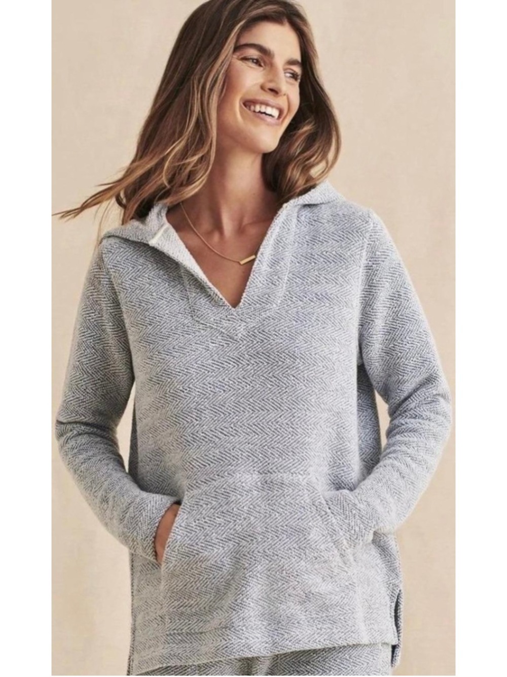 Faherty Whitewater Hoodie French Terry Herringbone Knit Women’s Sz Small Boho